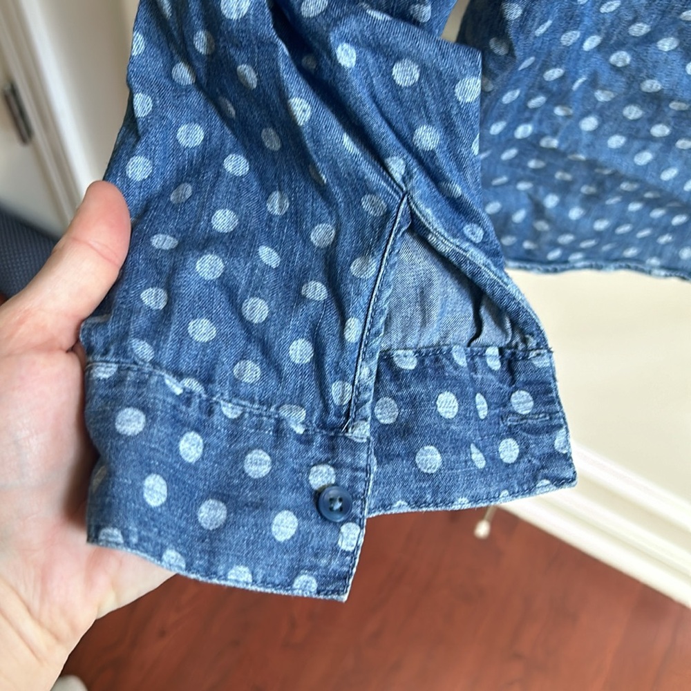 LOFT Blue Polka Dot Button-Down Shirt - Picture 4 of 5